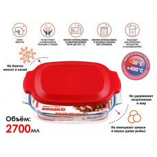 Форма из жаропрочного стекла, 2.7 л, с крышкой, прямоугольная, 344х223х61 мм, PERFECTO LINEA