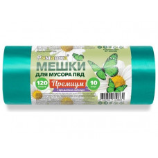 Мешки для мусора, 120 л, 10 шт, "Премиум", зеленые, РОМАШКА (70х110 см/35мкм)