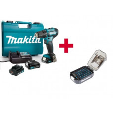 Аккум. дрель-шуруповерт MAKITA CXT DF 333 DWAE в чем. + АКЦИЯ (набор насадок E-03084) (12.0 В, 2 акк., 2.0 А/ч Li-Ion, 2 скор., 30 Нм, шурупы до 8 мм+